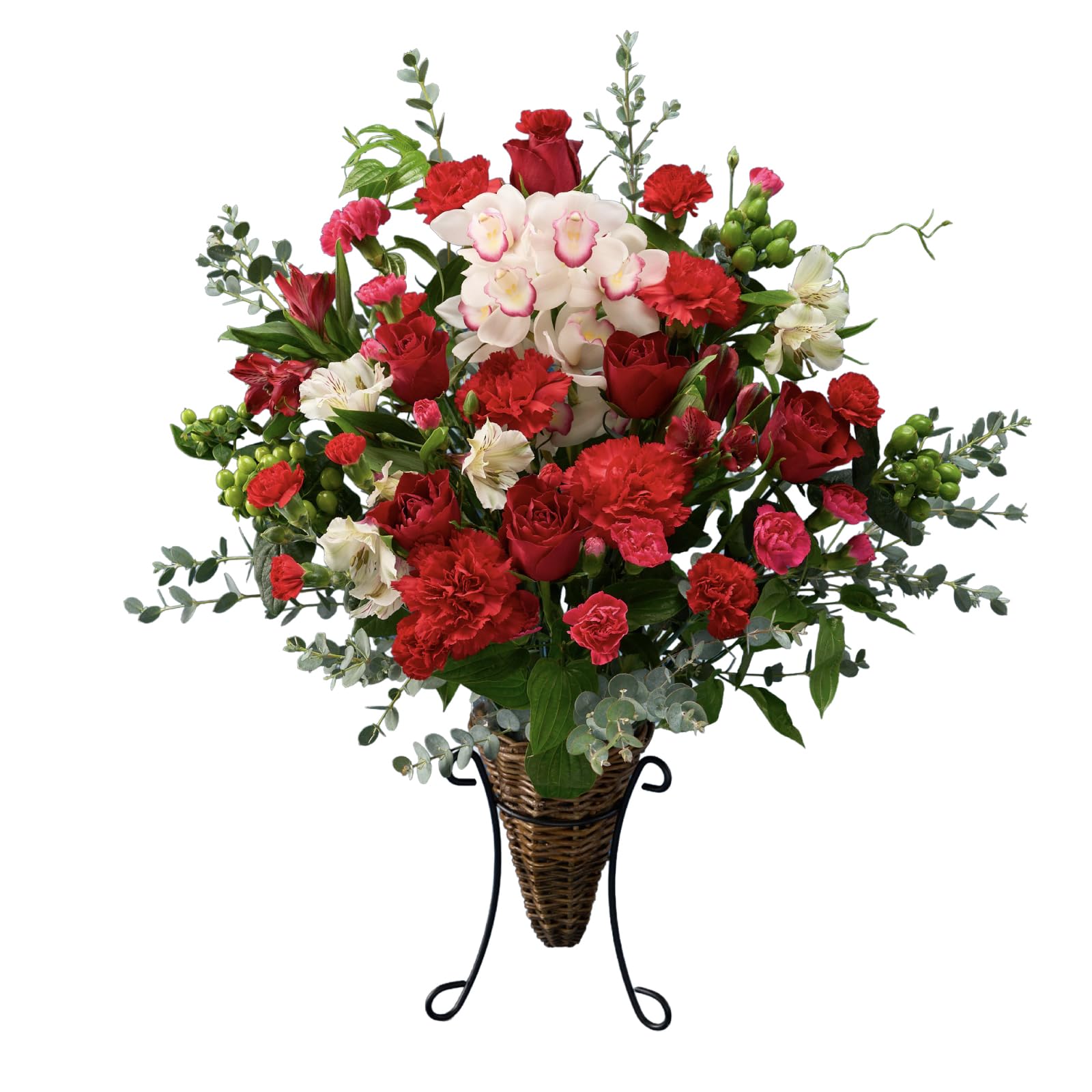 胡蝶蘭入り スタンドバスケットアレンジメント 【開店祝い向け】［COLORFUL Flowers］ (レッドグリーン) 開店祝い お花 スタンドバスケット オーキッド 法人ギフト 開店祝い スタンド花
