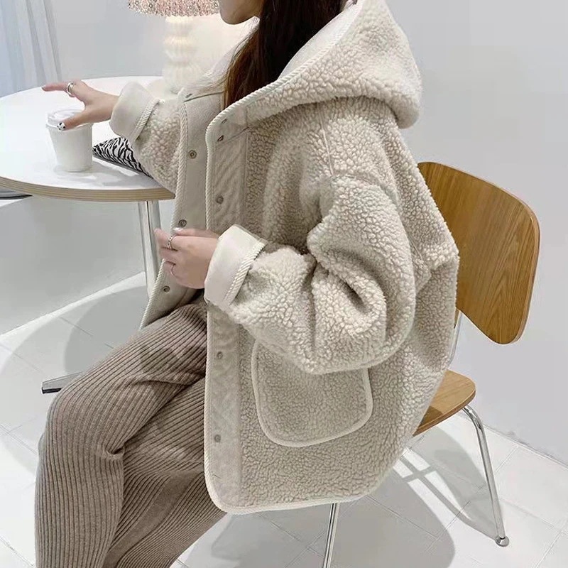 品大人気開きコートフード付き裏起毛コートレディース冬アウター厚中綿体型カバー着痩せ無地カラー