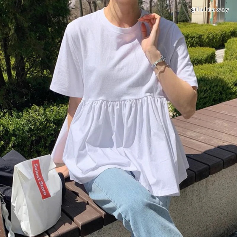 【20点セット】ギャザー トップス tシャツ バックフリル ペプラム カットソー レディース バックペプラム カジュアル きれいめ 体型カバー ゆったり無地 チュニック レディース