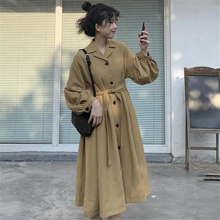 人気品超目玉トレンチコートレディース秋ロングコートロングワンピ長袖パフスリーブコート春ワンピースマキシ丈レトロアウターロング秋コート通勤