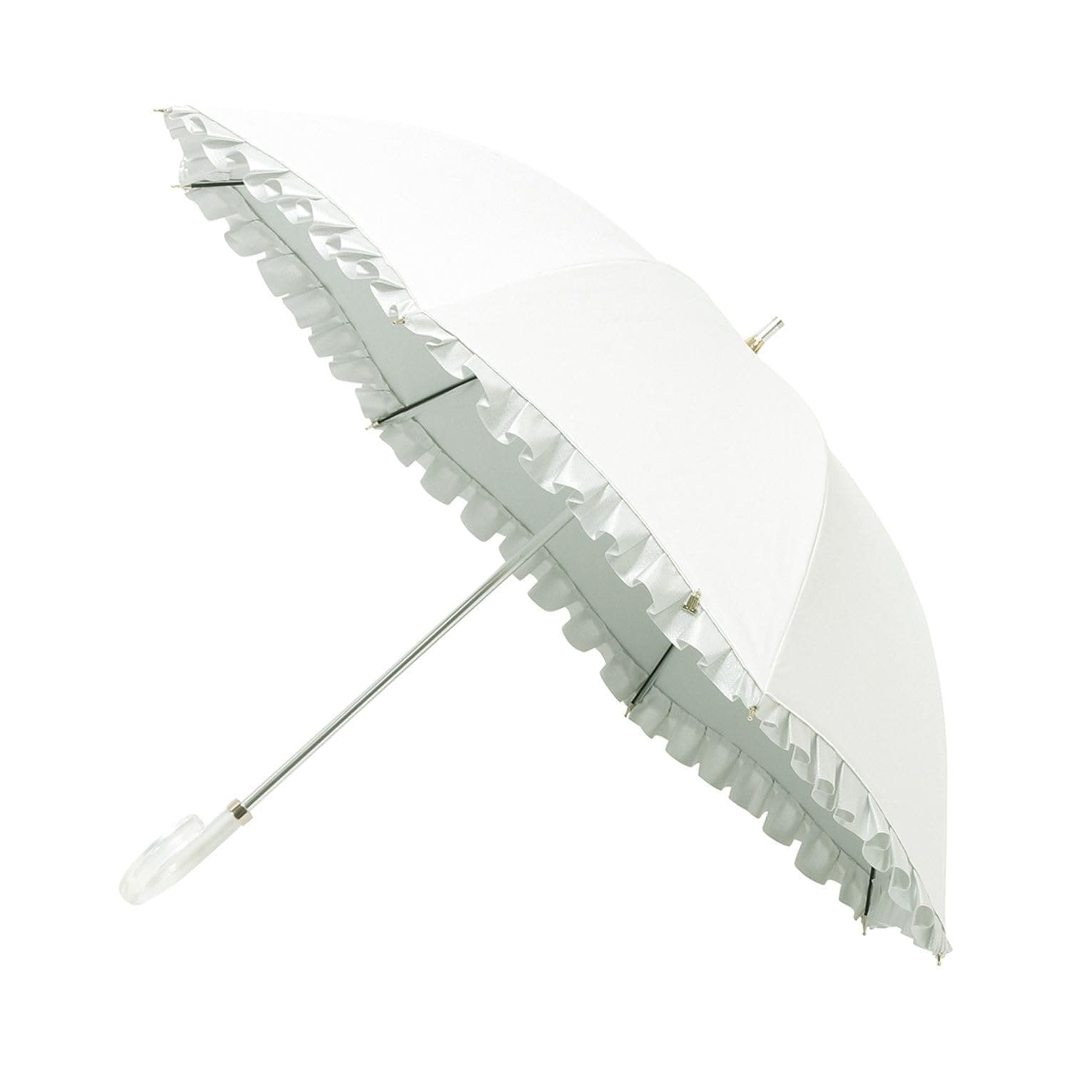 ムーンバット 【ランバン オン ブルー】 日傘 長傘 晴雨兼用 一級遮光 遮熱 UV シャイニーフリル 22-084-12079-06 オフホワイト