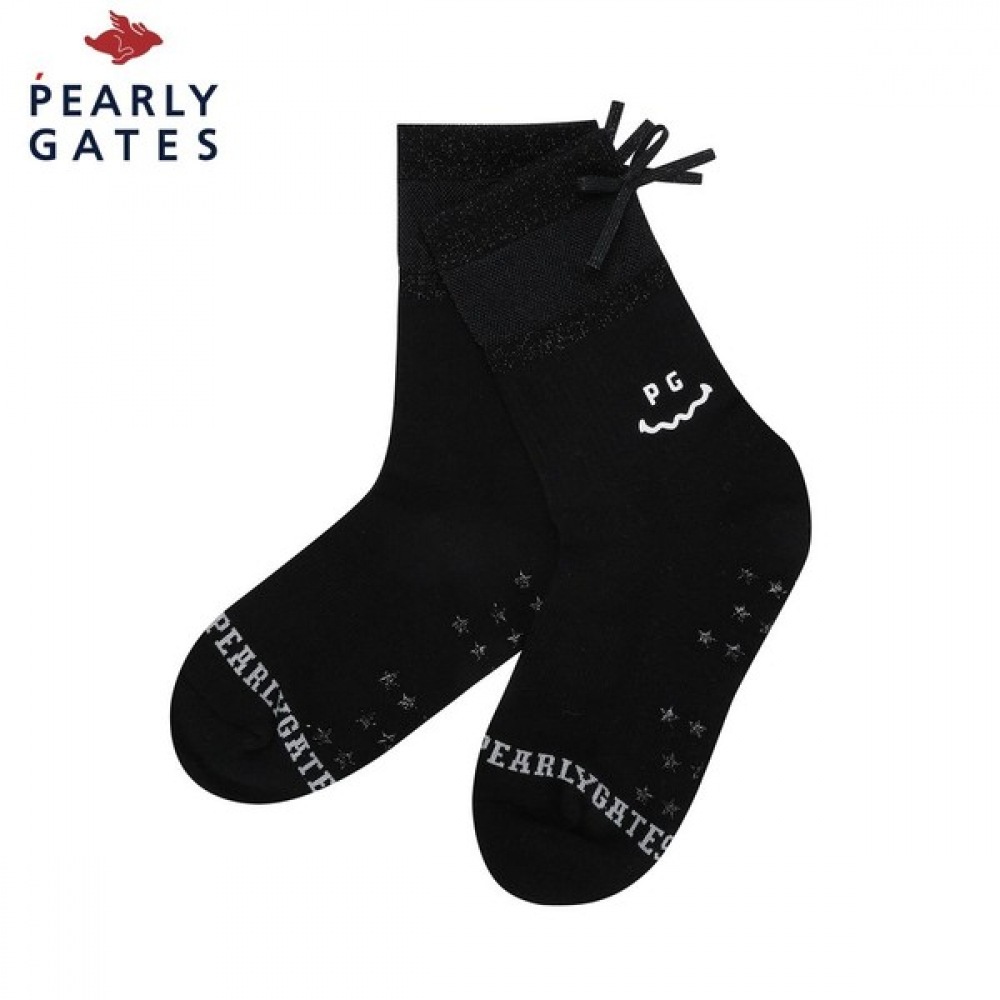 [Paris Gates] レディーススマイルグリッターチュールリボンミッドネックソックス