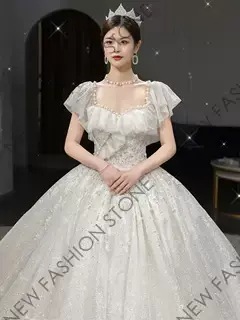 ワンショルダーフレンチウエディングドレス2024新作ウエディングドレス-67