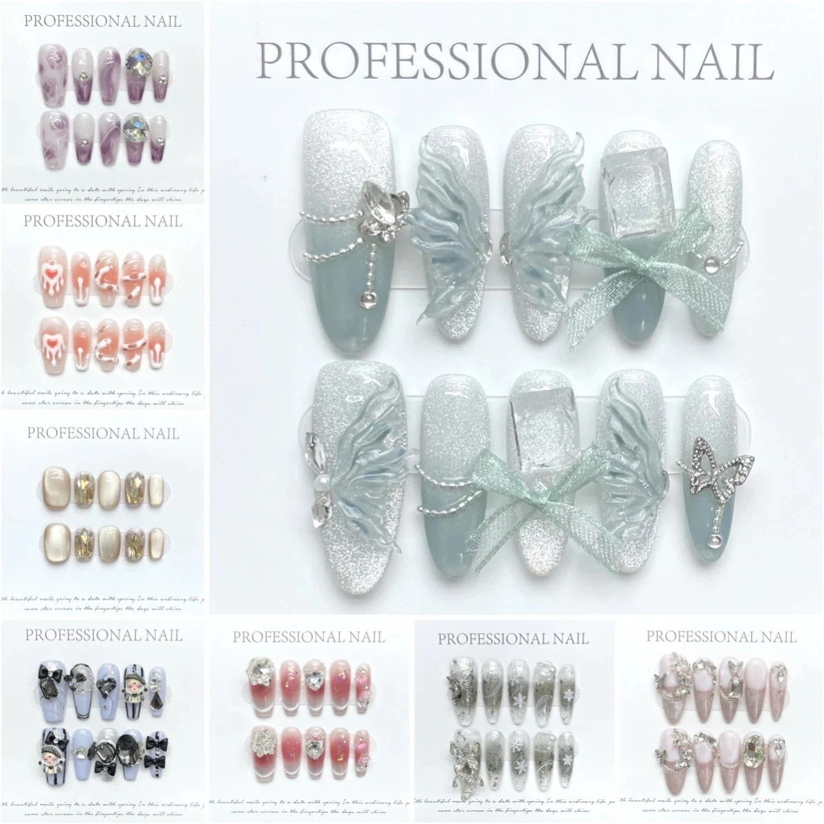 【10点セット】人気新作 3D ネイルチップ つけ爪 り 簡単貼れる 両面テープ付き ショート ロング 短め 長い キャッツアイネイル 韓国 成人式 光線療法 黒 赤 青 ピンク ネイルシール ジェル