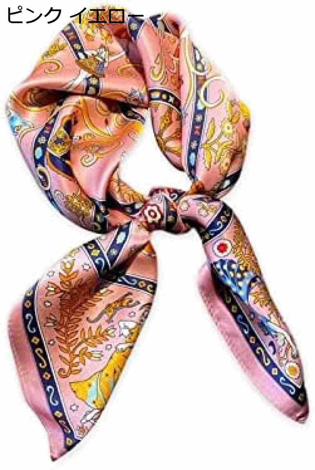 【20%OFFクーポン～】スカーフ レディース スクエアスカーフ 70×70cm ヴィンテージプリント 幾何学柄 チェーン アルファベット柄 軽量 サテン ハンカチ 正方形 ネックスカーフ 多機能 装