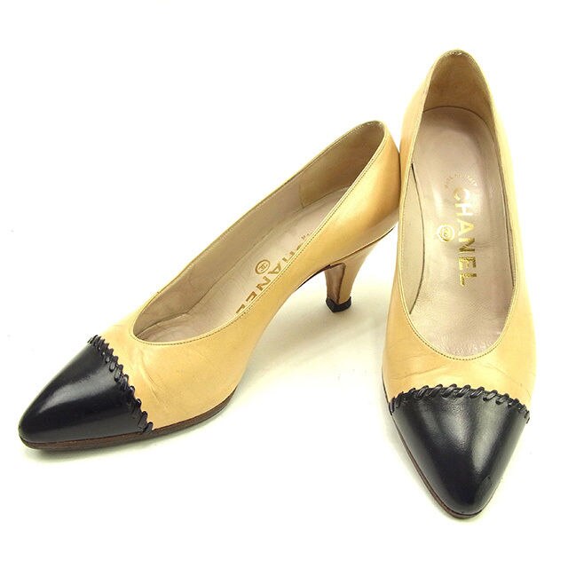 パンプス ＃34　1/2 バイカラー ベージュ ブラック 中古 17,634円