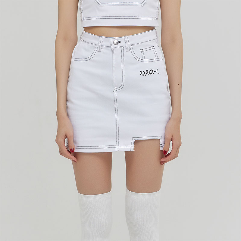 韓国のデザイナーブランド!DENIM COLOR MATCHING STITCH SKIRT