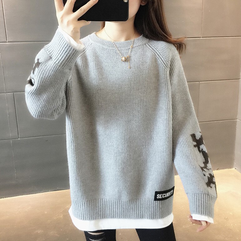 トップス ニットソー セーター 袖あり 長袖 ラウンドネック ストレート Iライン ドッキング ニット 異素材MIX かわいい 大人可愛い シンプル 大人 おしゃれ お洒落 かっこいい 大人可愛い