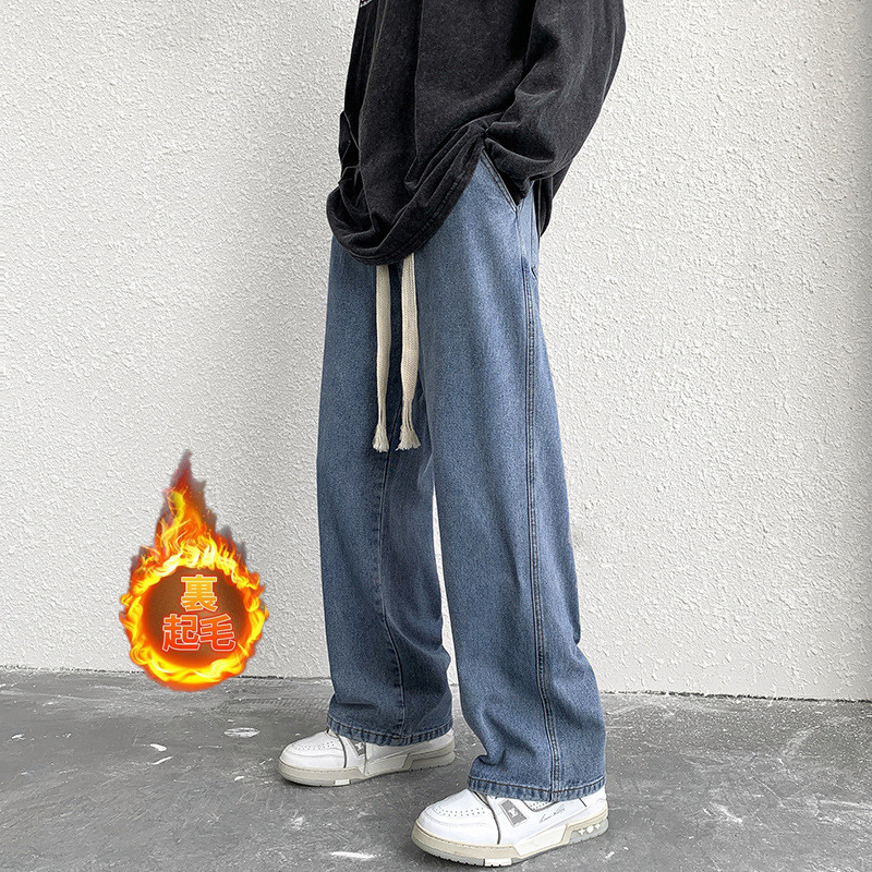 ジーンズ 裏起毛 メンズ デニムパンツ ボトムス ロング ワイド シンプル ジーパン ズボン カジュアル ゆったり 保温 イベント トレンド デート