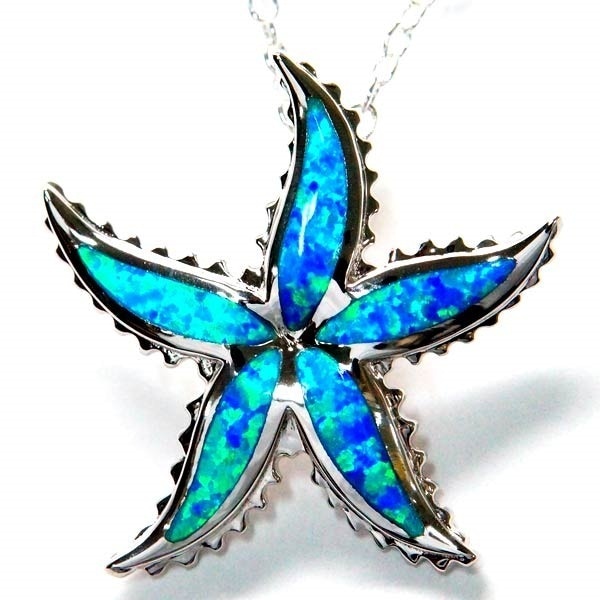 ハワイアンジュエリー ペンダント ネックレス スターフィッシュ ヒトデ ブルーオパール シルバー925 レディース