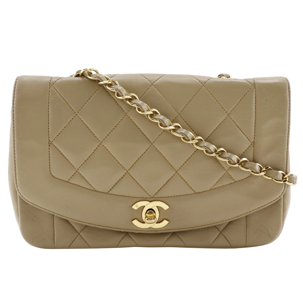 ダイアナ チェーンショルダー マトラッセ ショルダーバッグ ラムスキン ベージュ レディース 中古品