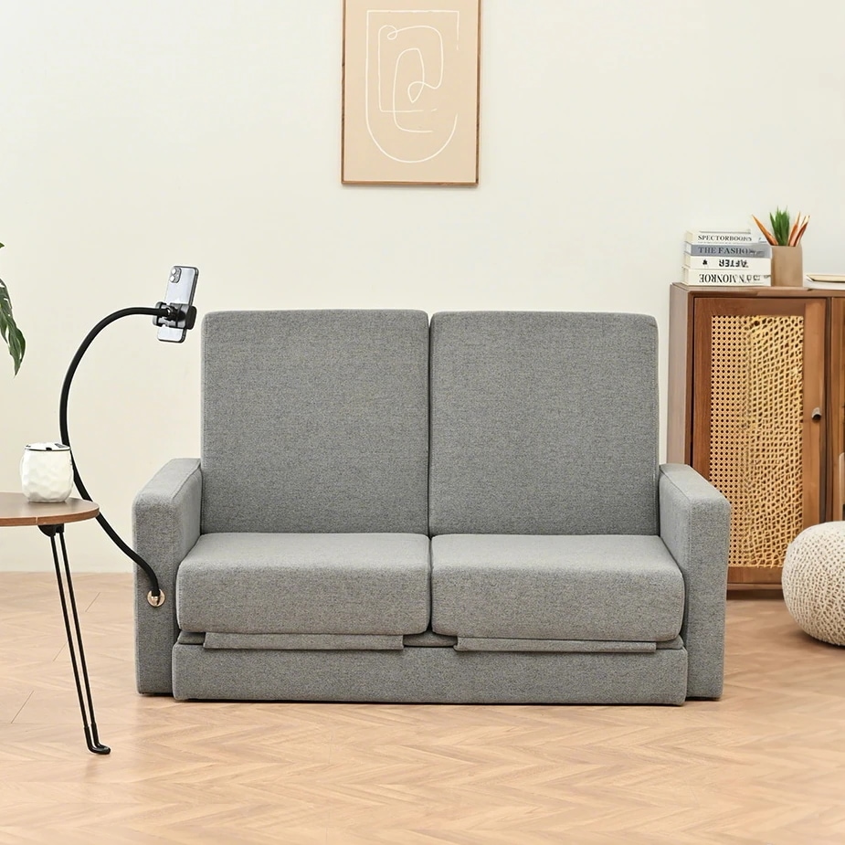 【国内即日発送】リビングルームのための調節可能な背もたれ付き収納プルアウトベッド付きラブシートスリーパーソファ
