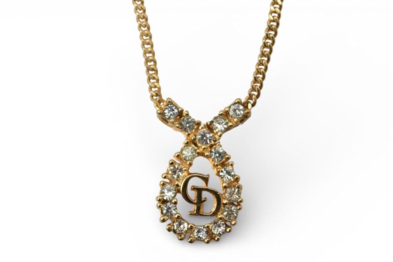 クリスチャンディオール ネックレス/ペンダント Christian Dior CDロゴ/ラインストーン ゴールド【中古】