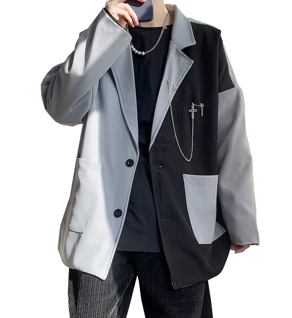 [BEIBANG] テーラード ジャケット 切り替え メンズ ゆったり 長袖ジャケット 洋服 メンズアウター ブレザースーツ 韓国ファッション スタイリッシュ モード系 秋(16グレー)