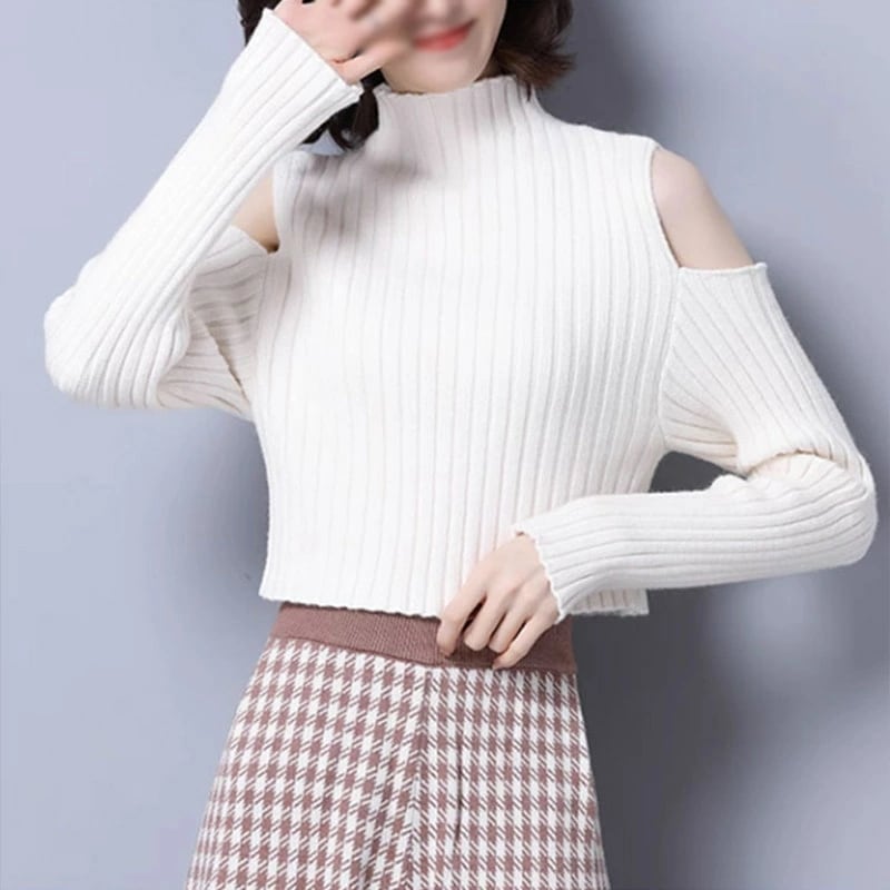 セーター レディース ニット タートルネック トップス 長袖 リブニット プルオーバー 厚手 ニットセーター ハイネック 肩出し 可愛い ニットセーター 無地 キレイめ インナー ベーシック 秋冬 ト