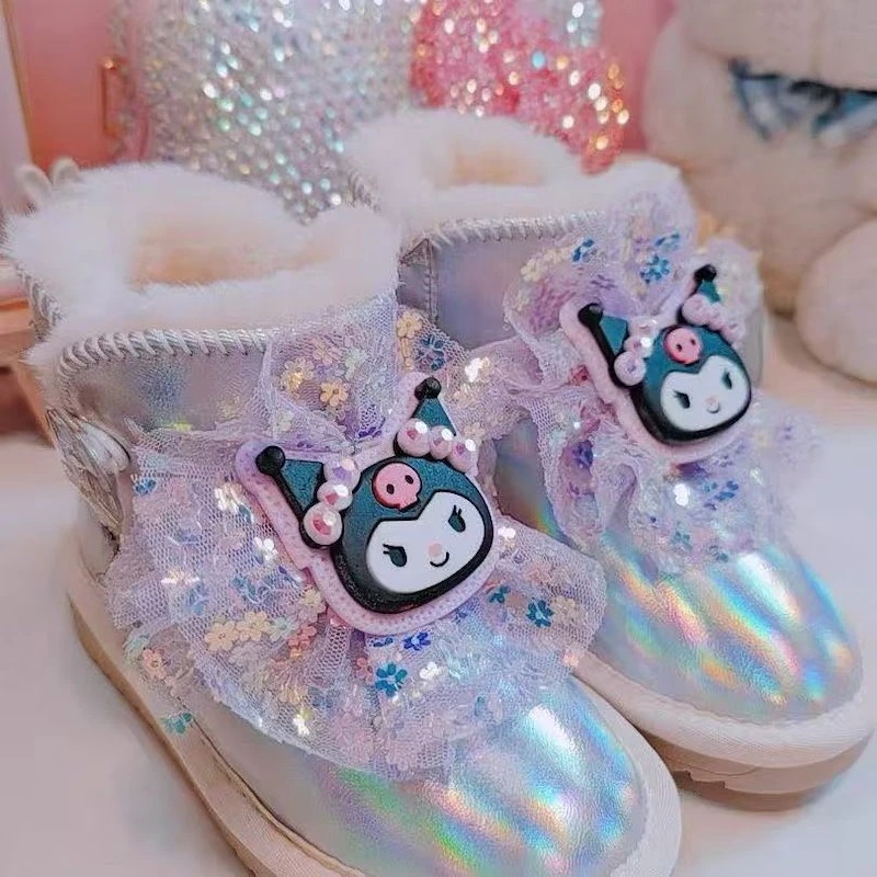 かわいい クロミキッズ ダウンブーツ スノーブーツ 裹起毛 冬 キラキラ