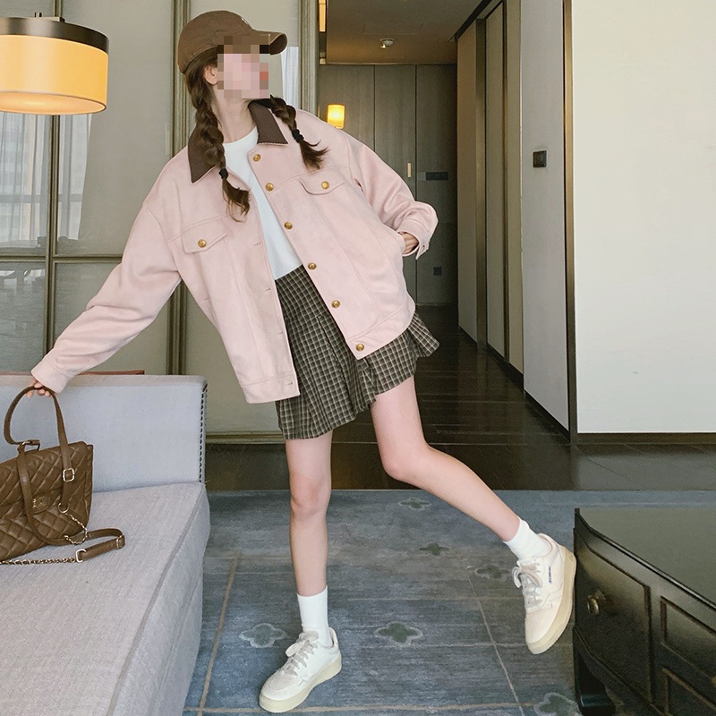 2025 新韓国カレッジスタイル甘い年齢軽減カジュアルジャケットカーディガンピンクアウトドアスタイル女性春と秋
