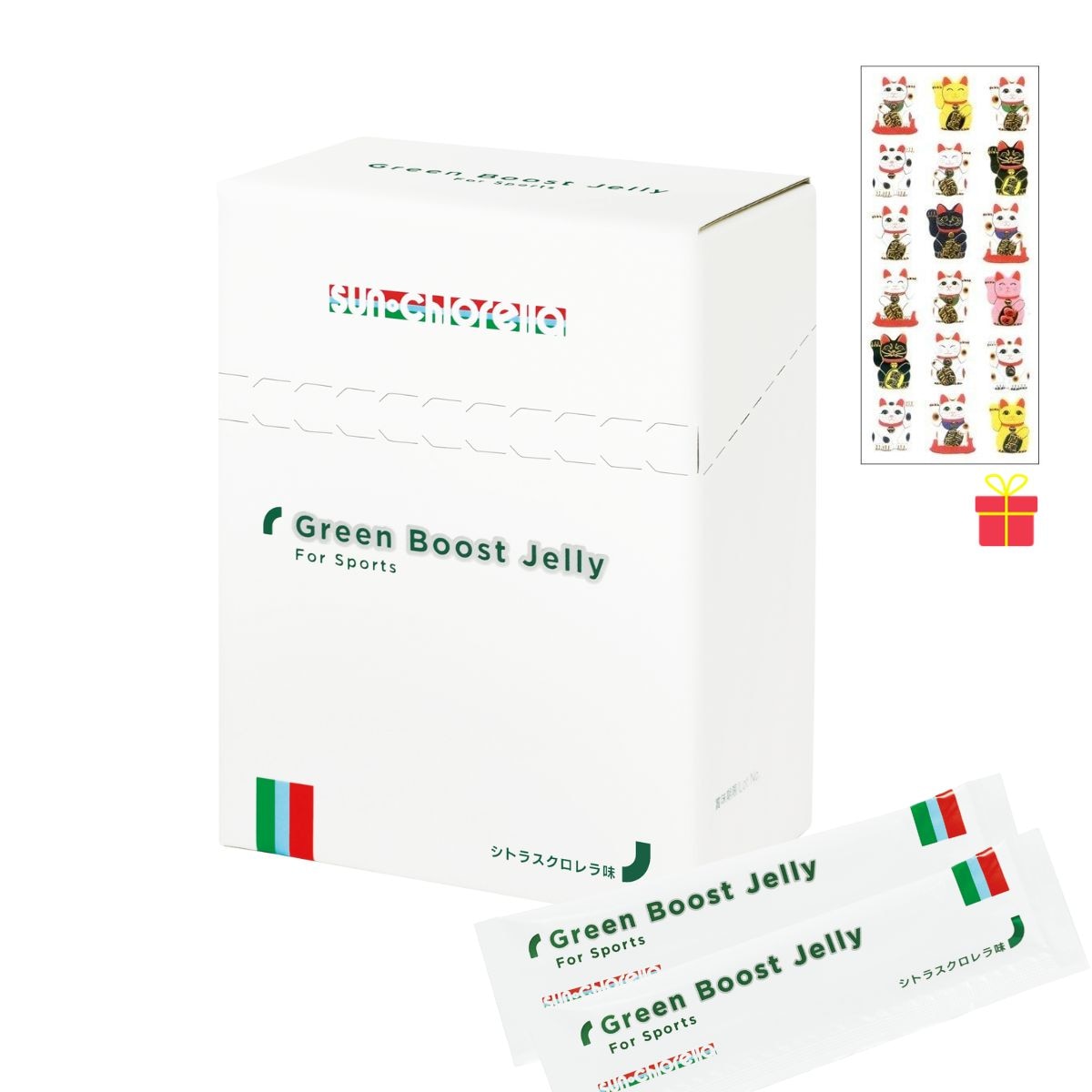 【スポーツ時の栄養補給に】サン・クロレラ グリーンブーストゼリー(シトラスクロレラ味)30本入【12個セット】【金運招き猫シール1枚付】ヘルシー スイーツ アスリート 美容 健康 サンクロレラ