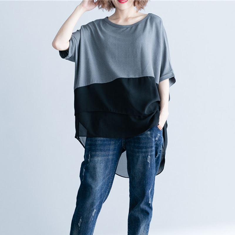 トップス Tシャツ ビッグT ミディアム丈 袖あり 5分袖 ラウンドネック ワイド アシンメトリー シンプル カジュアル おしゃれ かっこいい 大人女子 こなれ感 ラフ メンズライク ボーイッシュ