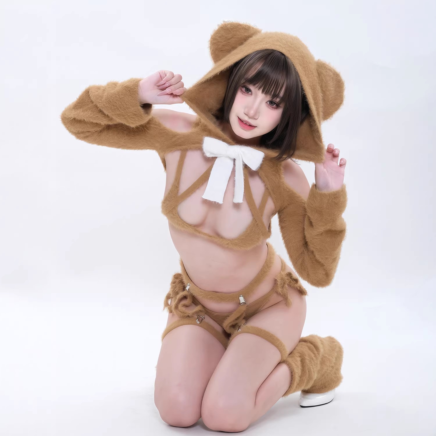 ブラウン ベア ミンク毛 高級コスプレ 私撮り 手袋＆ソックス付き