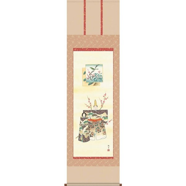 掛け軸/節句画/お雛様/立雛/森山観月/三美会/正絹二丁本表装/尺五サイズ幅54.5cm/桐箱畳紙収納/表装品質十年保証/ひな祭り掛軸 初節句 桃 雛祭り