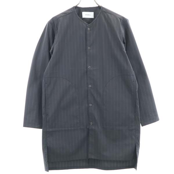 未使用 ストライプ シアサッカー ストライプ ロング シャツジャケット S グレー メンズ