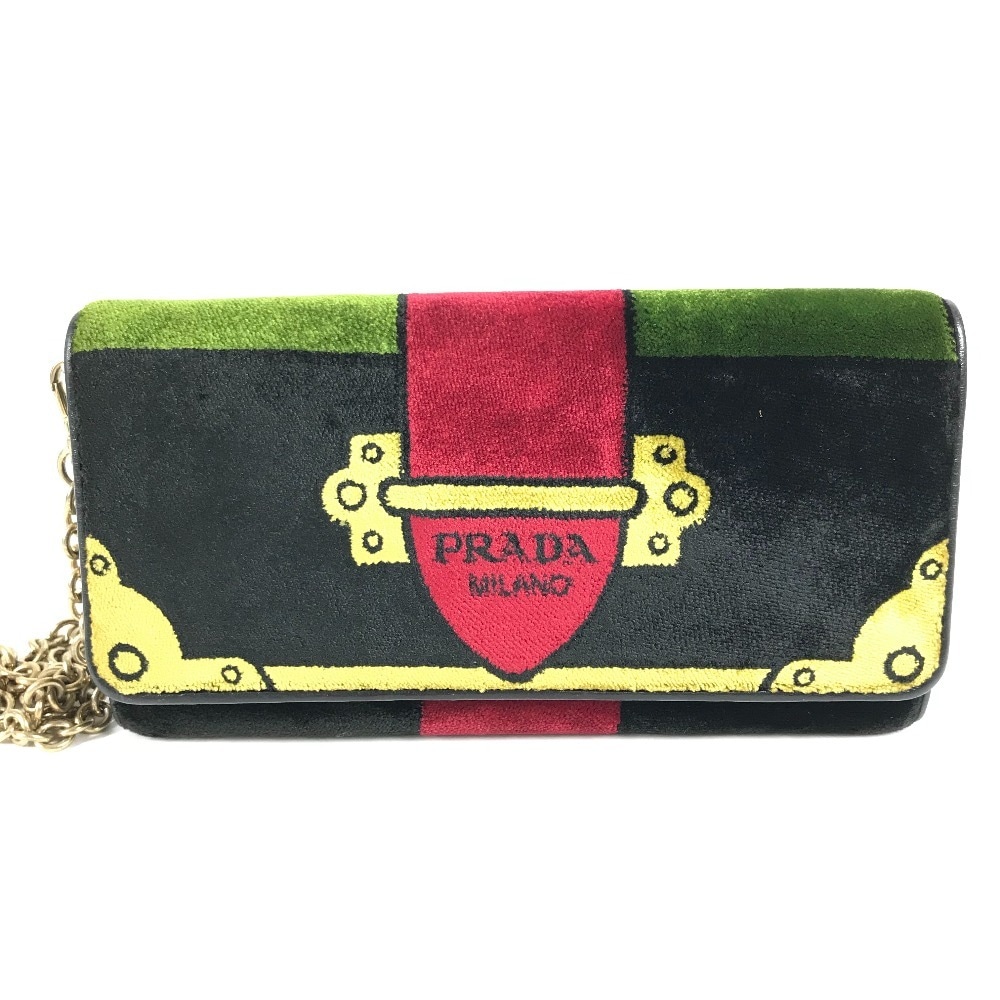 長財布 ロゴ ロングウォレット チェーン付き フラップ ベルベット ブラック