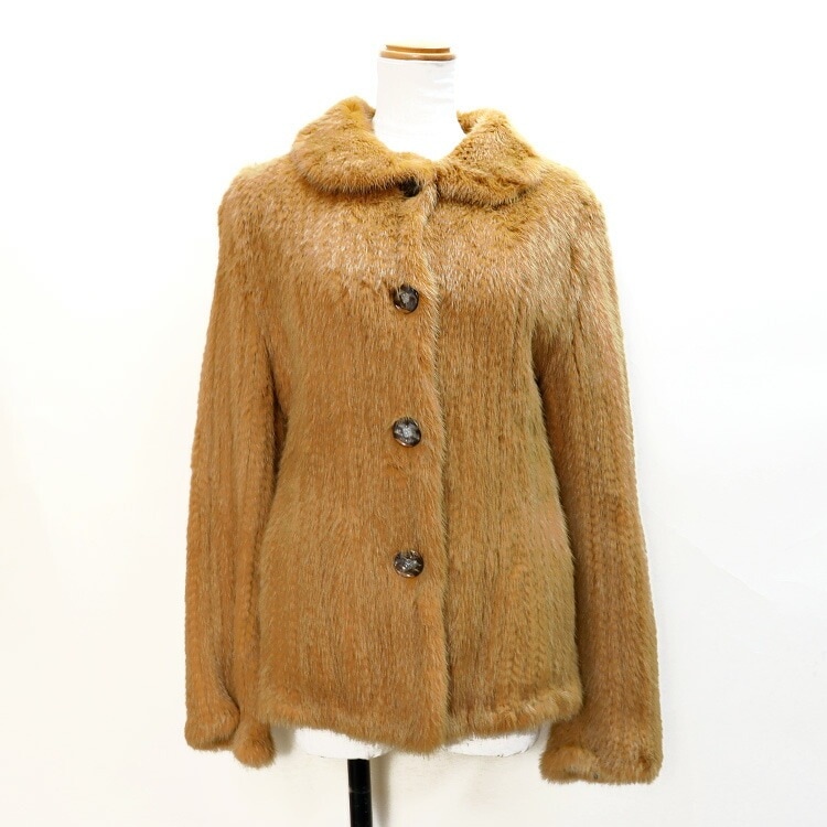 ミンク ファー ニット編み込み ジャケット イエロー オレンジ 送料無料 レディース ギフト プレゼント