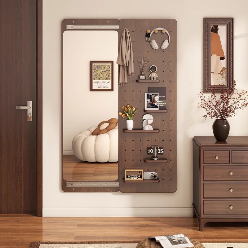 ホールボード木製ドレッシングミラー隠れたプッシュプルフルボディミラー家庭用ダブルドアウォールハンギングウォールフィッティングミラー