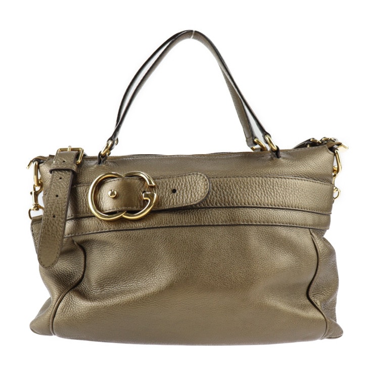 美品 GUCCI グッチ ショルダーバッグ 269963 GGロゴ レザー ブロンズ系 ゴールド金具 2WAY ハンドバッグ ベルト 本物保証 中古