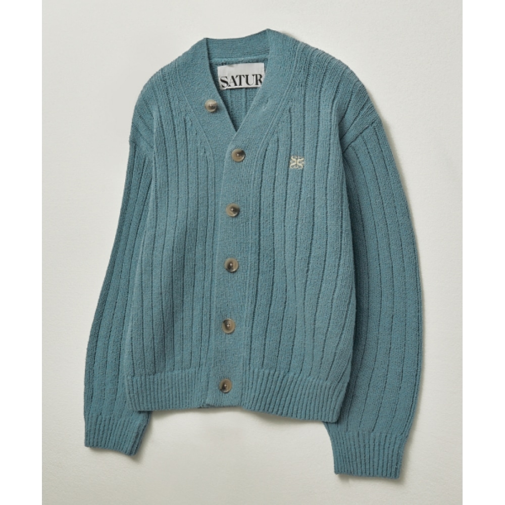 SATUR ファロオーバーサイズブークルカーディガンフォグブルー