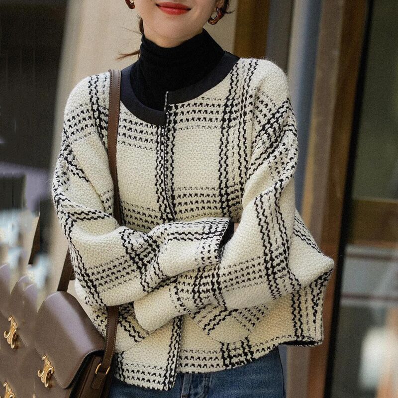 ブレザージャケット レディース 秋新作 長袖ツイードブレザー ノーカラージャケット カーディガン 4,785円