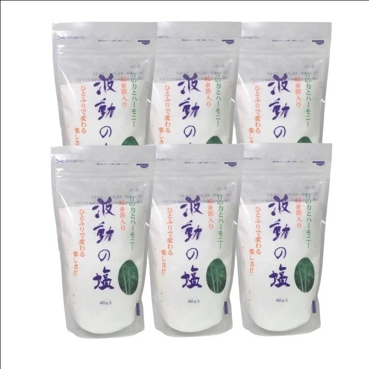 波動法製造 波動の塩 450g 6個セット 邪気払い 塩 食塩 料理 調味料 あく抜き 歯磨き バスソルト 厄除け お祓い 浄化 お清め 結界 盛り塩 金箔入 ミネラル 天日塩