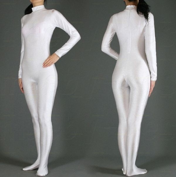 全身タイツ マスクなし 白 男性女性兼用 Sサイズ ゼンタイ コスプレ ZENTAI レオタード ボディースーツ 仮装 イベント 戦隊 ハイネック