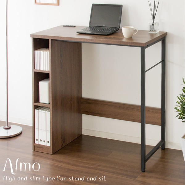 テーブル デスク ハイテーブル ブラウン スタンディングデスク コンセント付き 幅98 高さ100