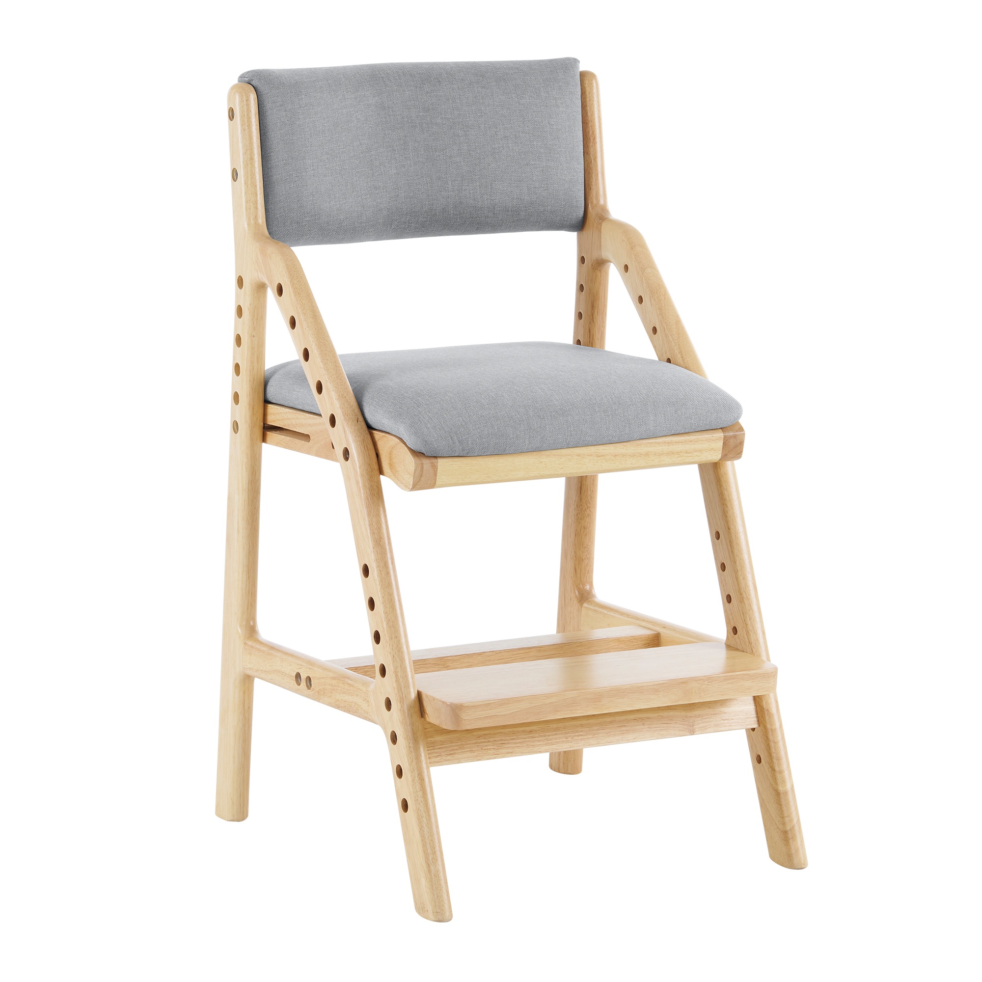 グレー 学習チェア 学習椅子 木製 姿勢 子供 キッズチェア ハイチェア ダイニングチェア 椅子 高さ調整 シンプル コンパクト 組立て 板座 足置き