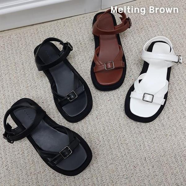 女性 デイリー バックル ストラップ 厚底 サンダル 3cm