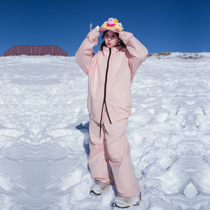 女子用スタンドカラー防風防水シングルスノーボードウェア男女同スキーウェアパンツセット