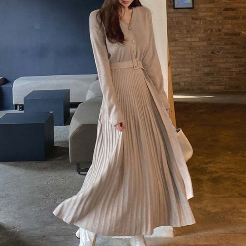 【即納】長袖 忘年会お呼ばれデート通勤 結婚式二次会２次会 秋冬ドレス ニットワンピ パーティー ワンピース マーメイド ワンピ パーティードレス 人気商品プリーツワンピースマーメイドワンピース