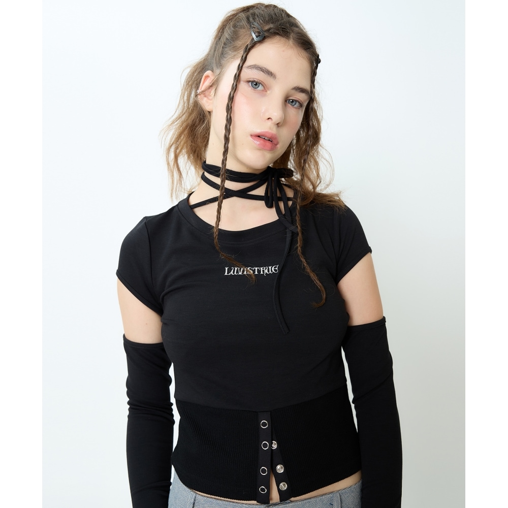 ラヴ・イズ・トゥルーCH ボタンレイヤードTシャツ (ブラック)