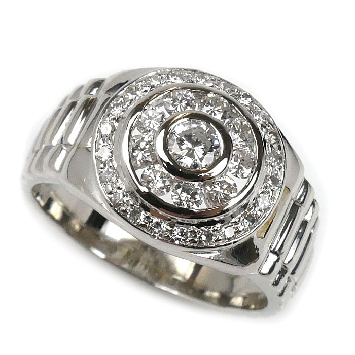 Pt900プラチナ リング・指輪 ダイヤモンド0.85ct 20号 13.3g 時計モチーフ メンズ 中古