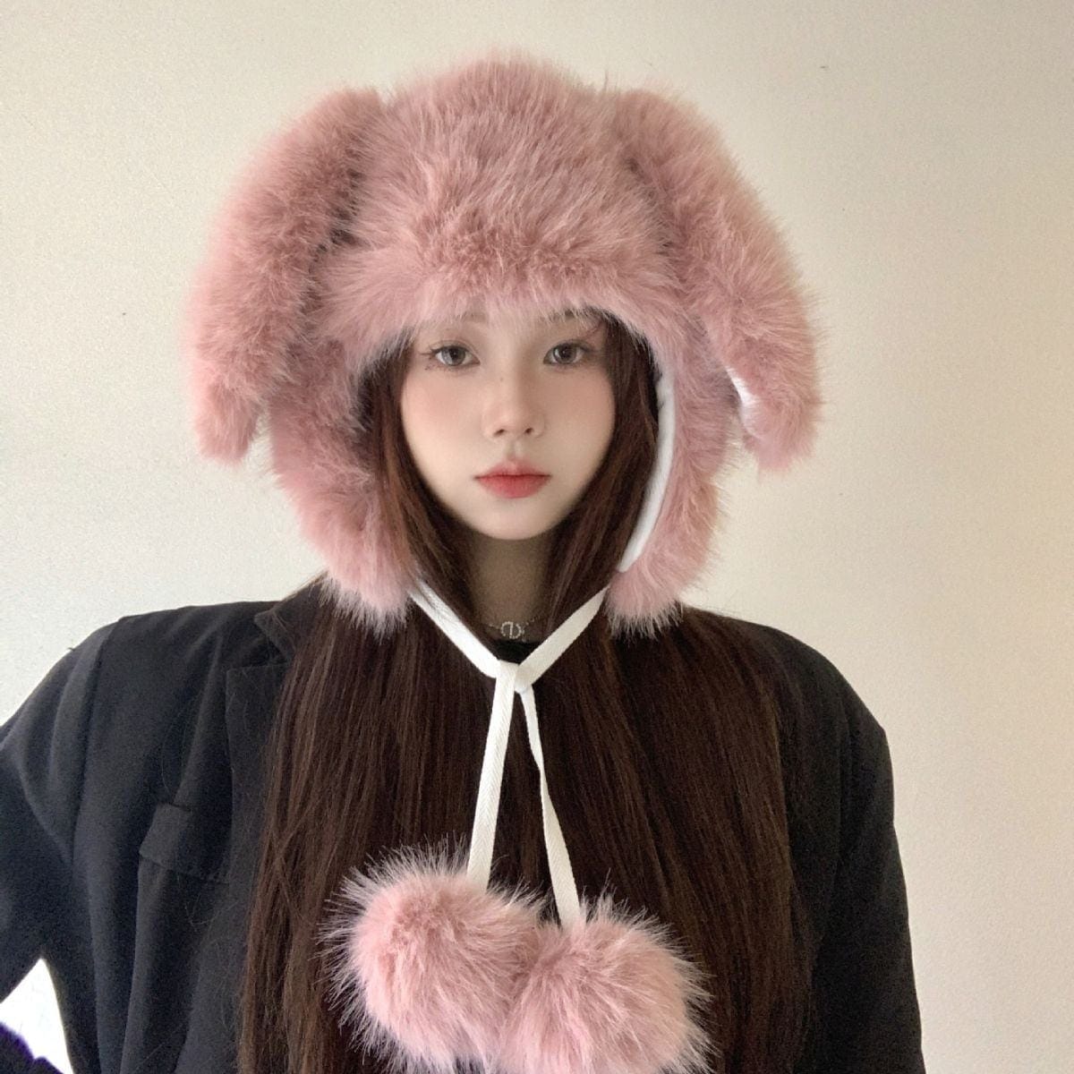 日韓 可愛い うさぎ耳 若見え 帽子 毛むくじゃら 帽子 キュート 裹起毛 厚手 秋冬 防寒 必需品 ハット 暖かい ニット 帽子 耳あて イヤーマフラー