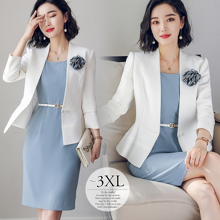 セットアップ レディース ジャケット ワンピース 卒業式 入学式 スーツセット セットスーツ ホワイト白 ブルー ママ ワンピーススーツ ママスーツ アンサンブル 入園式 卒園式 母親 おし 19,582円