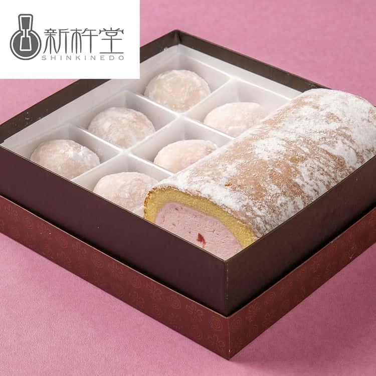 岐阜「新杵堂」 ストロベリースイーツセット ストロベリースターロール1本 苺ムース大福6個 離島は配送不可 3460064 お歳暮 お中元 お土産 ご進物 ギフト 贈り物に最適