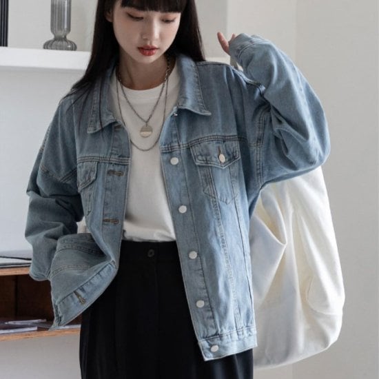 ジャケット レディース デニム Gジャン オーバーサイズ デニムジャケット 定番 青 ブルー コットン 羽織り レトロ クラシカル かわいい カジュアル 大人カジュアル アウター
