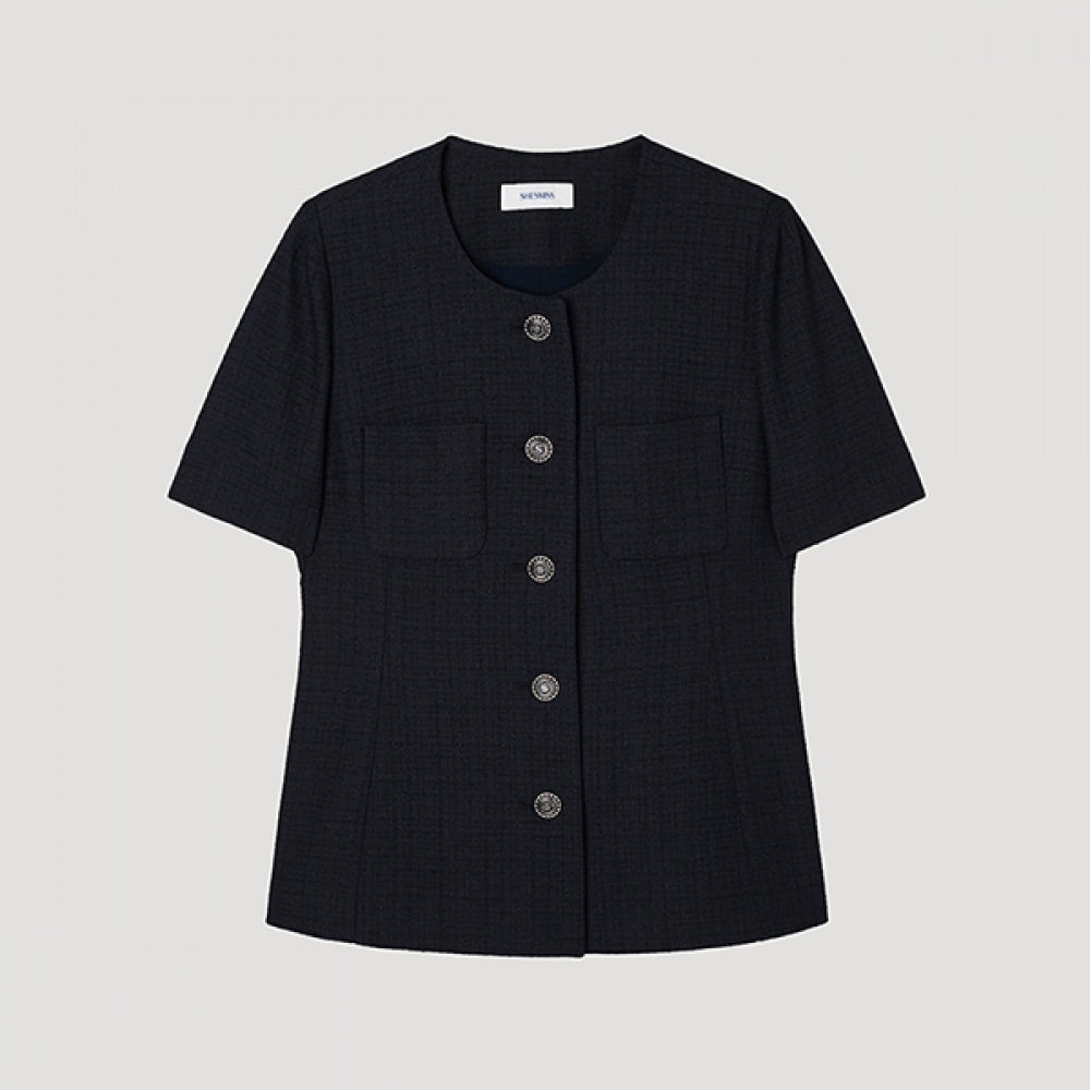 [SHS MISS] ラインディテールショートスリーブツイードジャケット_SWWJKP22150_DN