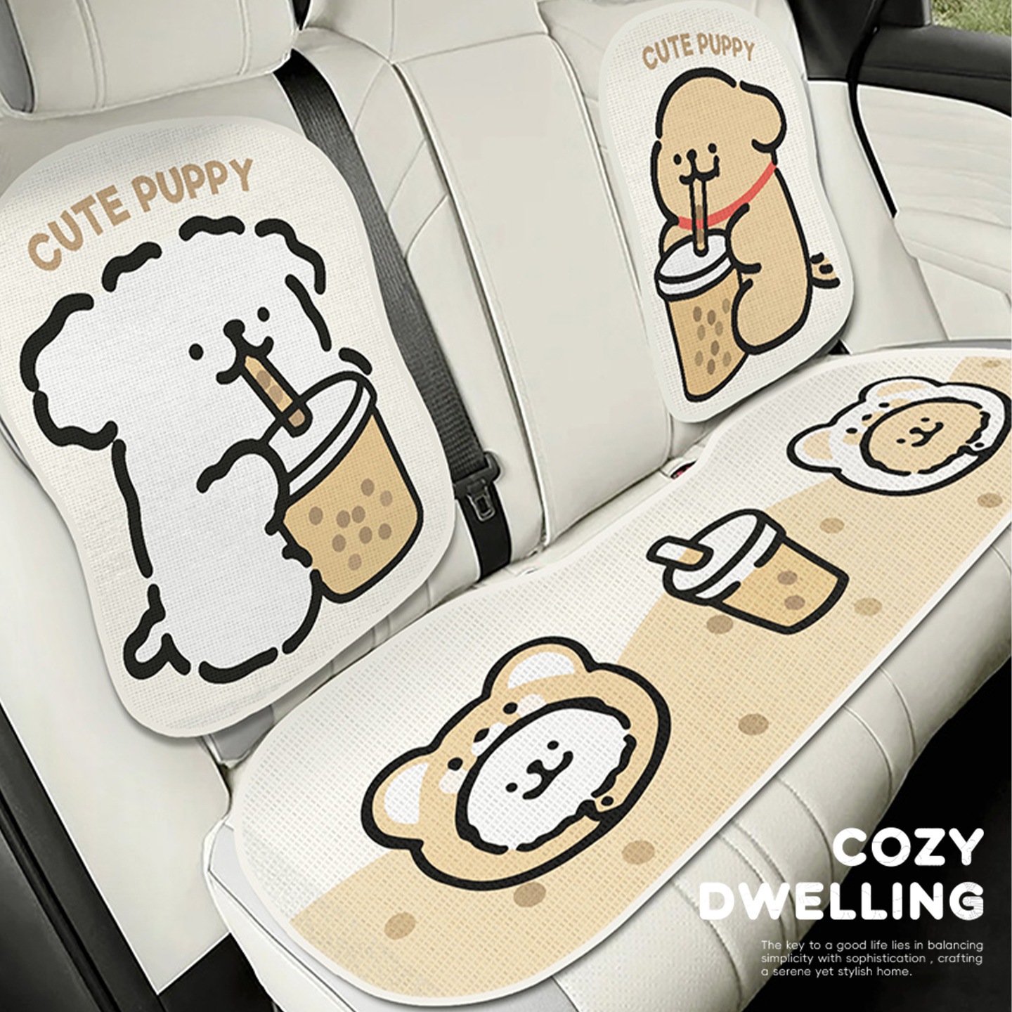 ミルクティー子犬カークッションオールシーズン用ユニバーサルアイスシルククッションかわいい車用夏用冷却クッション通気性と通気性