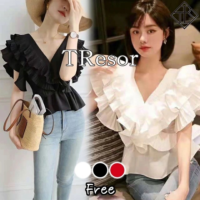 ２点で13o円OFF！【即納】ブラウス レディース ノースリーブ シャツ 春 夏 春夏 大きいサイズ トップス オトナ可愛い ビジネス きれいめ Vネック SNS映え 体型カバー 袖あり ガーリー ナ