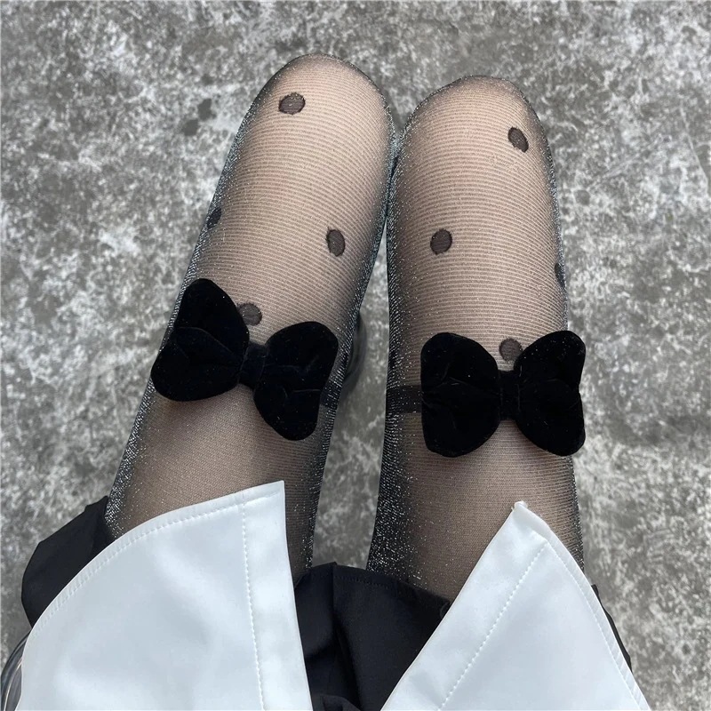 【1つ買うと10つ無料】パールポイントブラックストッキングボウと汎用性のあるセクシーな黒いストッキングピュアとグリッターシルバーワイヤーパンストソックス