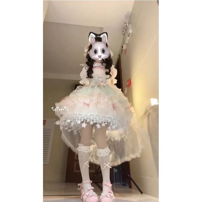 バレエ風かわいいlolitaソフト妹ロリータ王女風ストラップ高級気質短いつぼみスカート蓬蓬スカート女